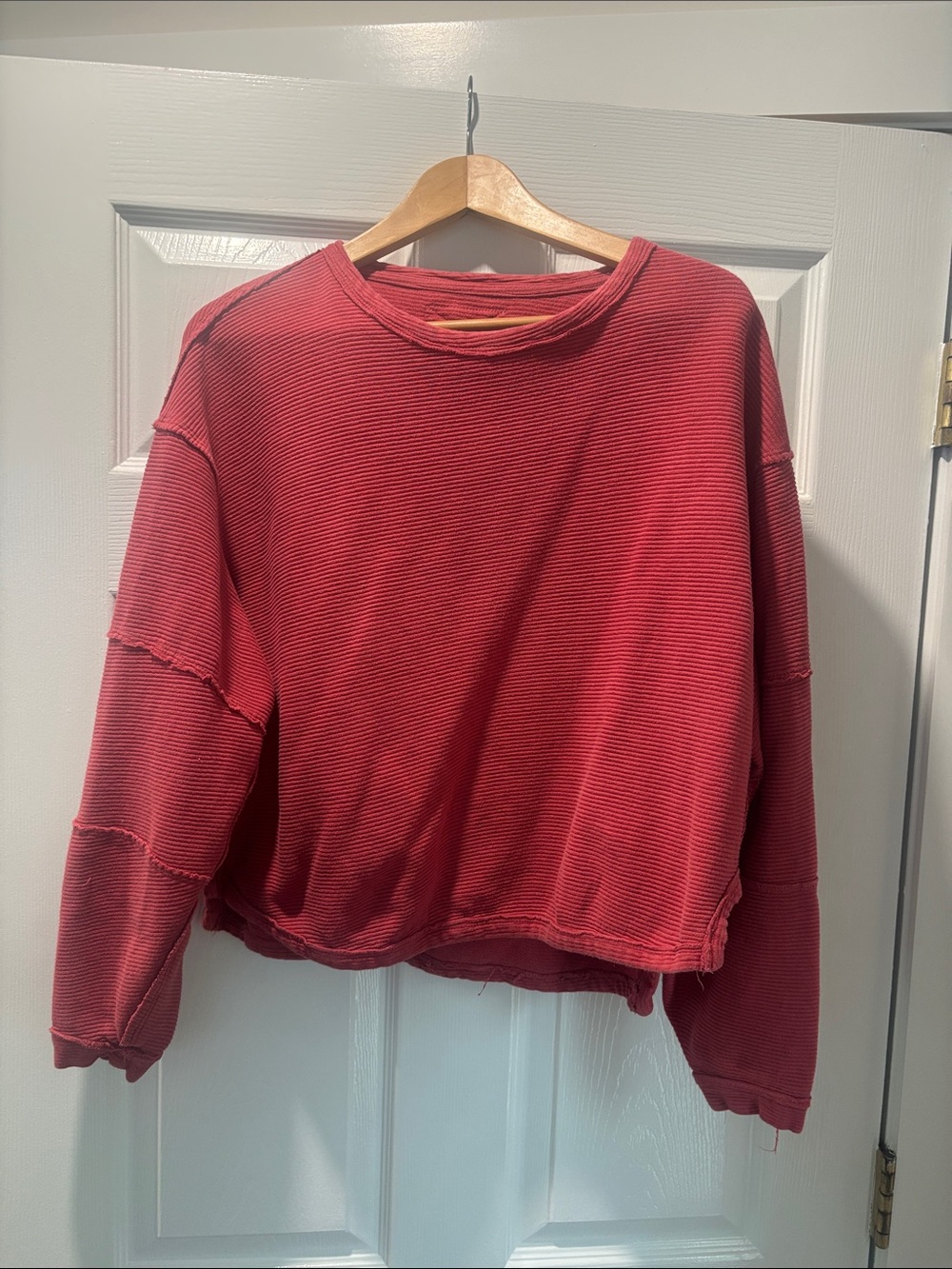 We The Free Distressed Red Waffle Crewneck Sweater